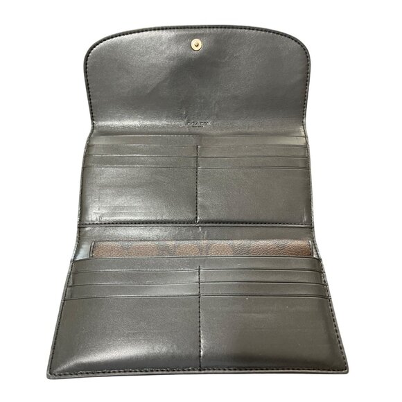 Coach Signature Tri-Fold Wallet Saffiano Leather Brown Black + Checkbook Cover - Picture 3 of 7
